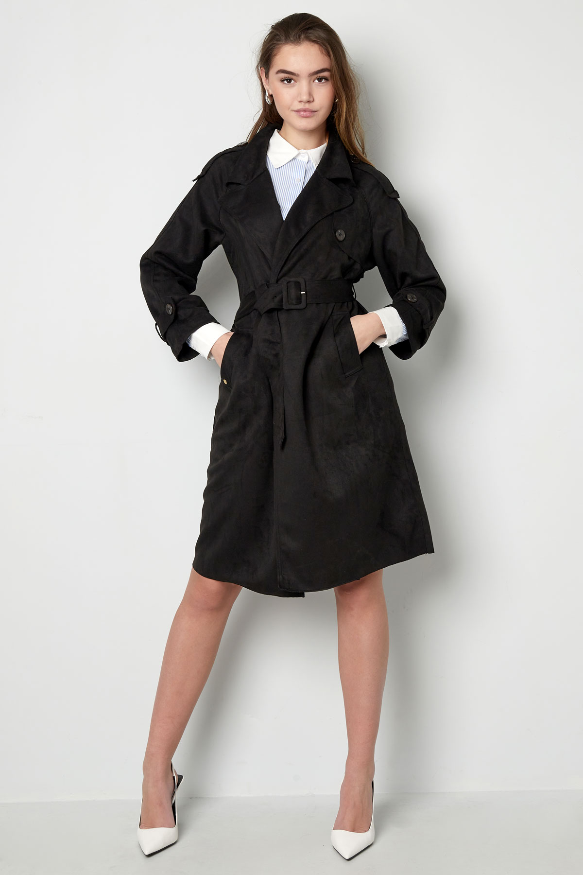 Classic trench coat suede - black M h5 Picture4